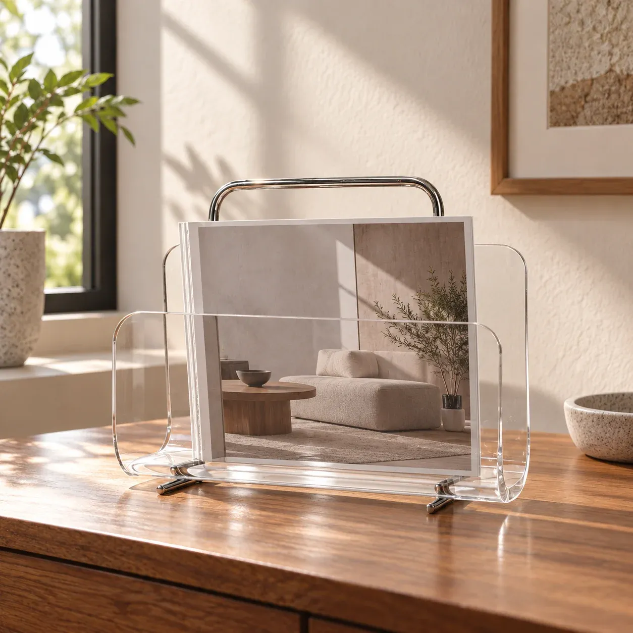 Fairford Acrylic Magazine Rack — use