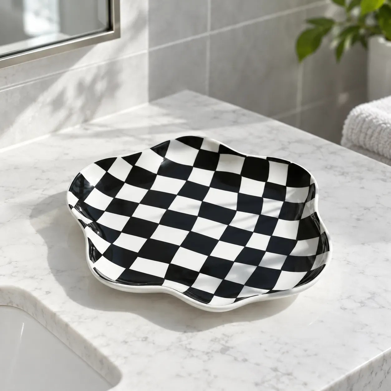 Cairn Checkered Dish, Black and White, whole product