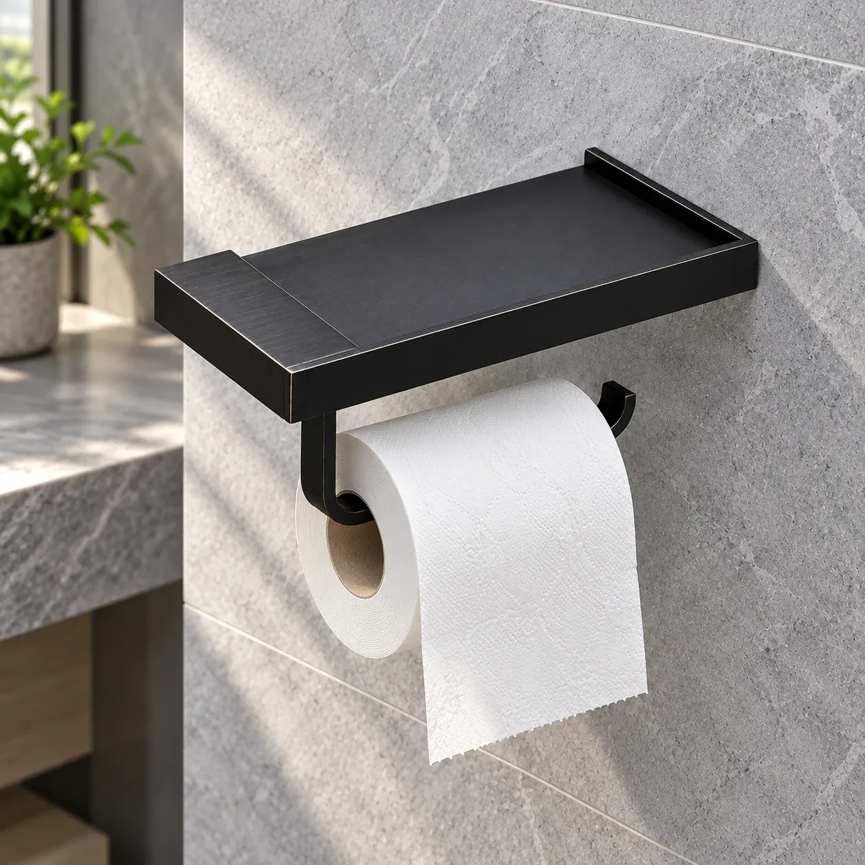 Bexley Toilet Paper Holder supporting a toilet roll through its core
