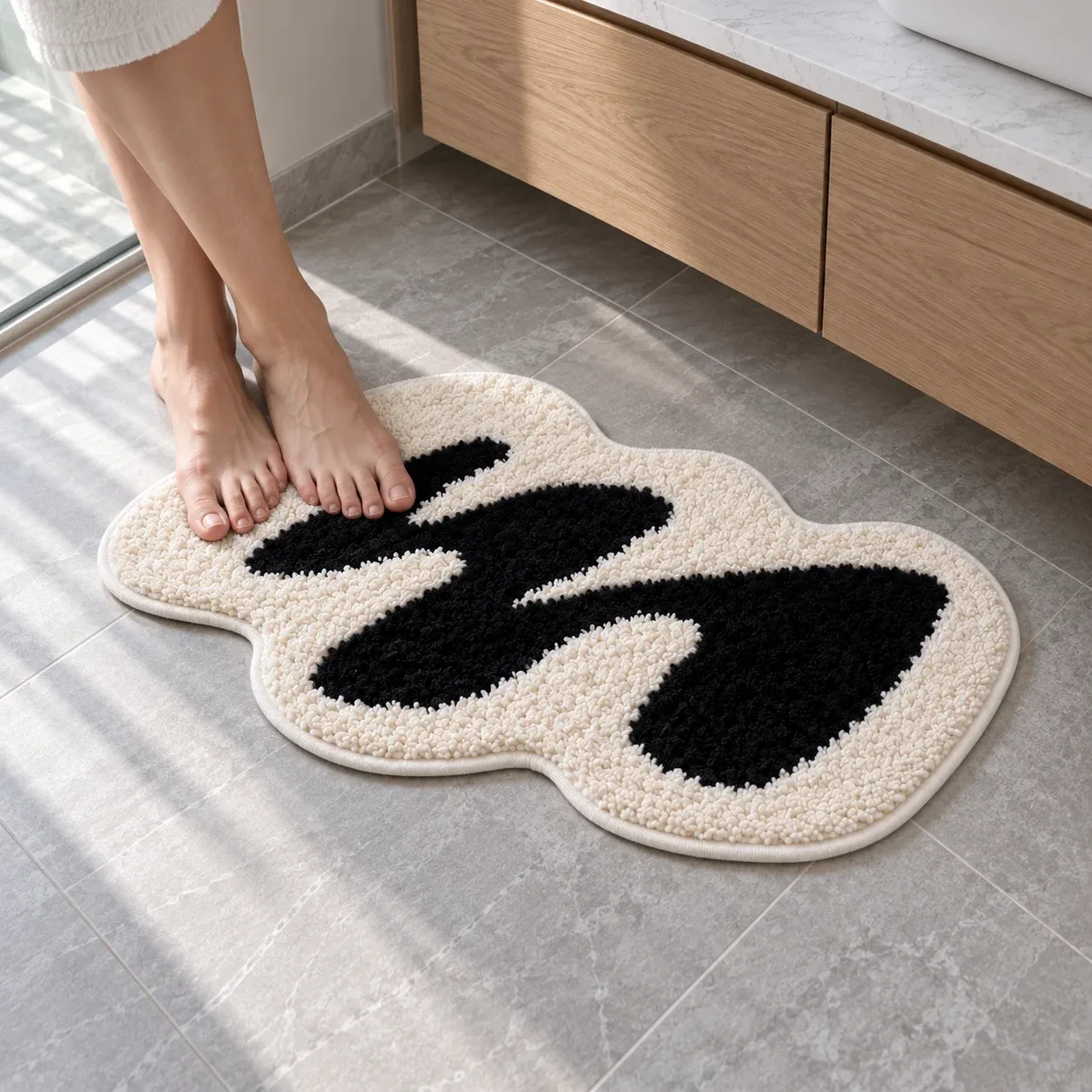 Nola Scribble Bath Mat: product in use