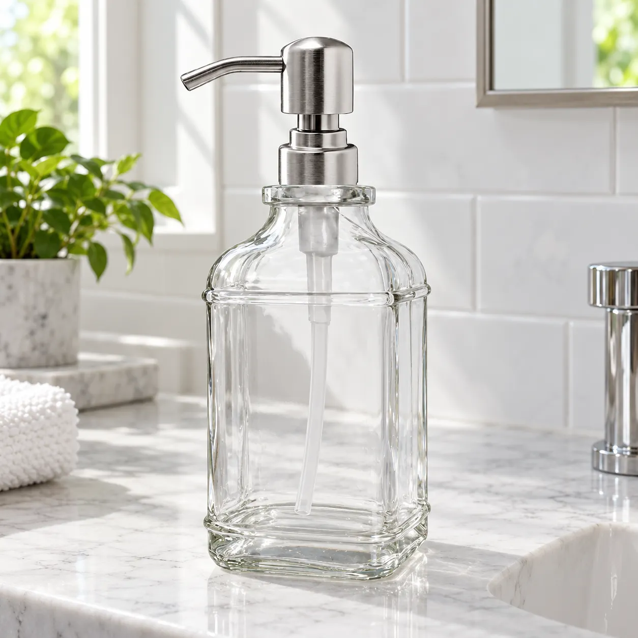 Laurel Glass Soap Pump — complete item