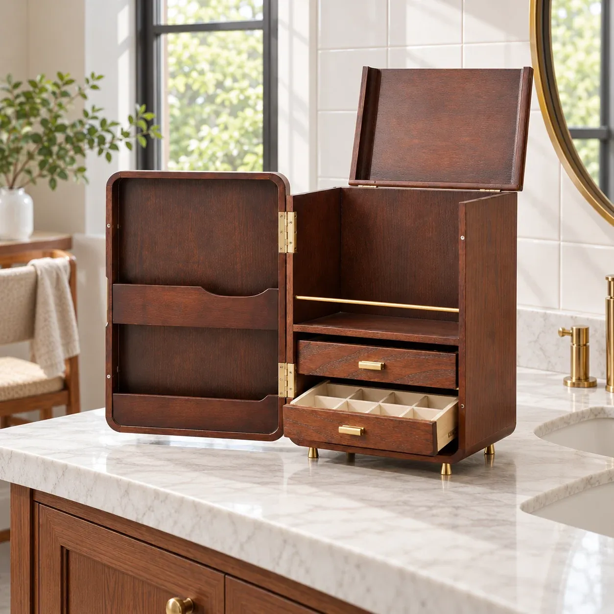 Aurelia Vanity Cabinet - Brown / Gold Tone - in a furnished setting; other objects not included