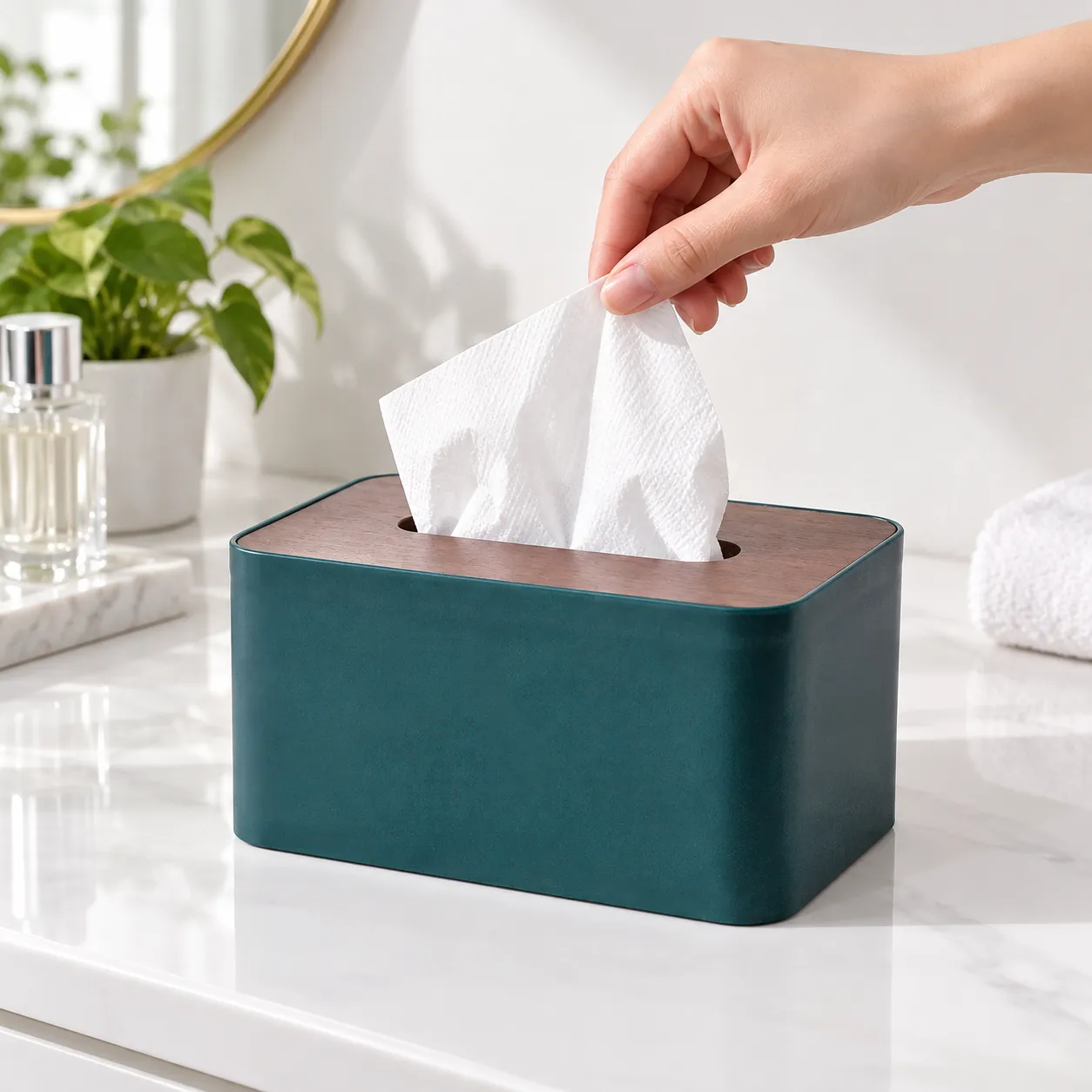Celia Tissue Box / shown in use