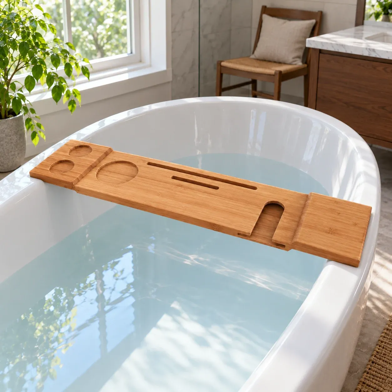 Odette Bath Shelf - Natural Bamboo - in a furnished setting; other objects not included