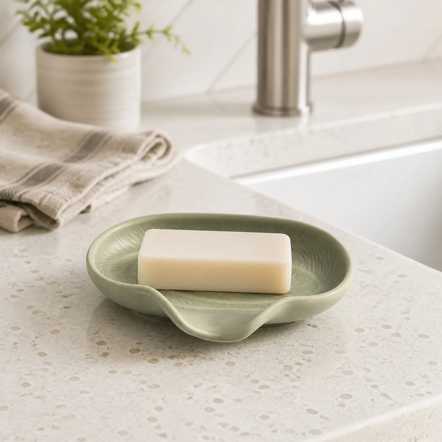 Elara Draining Soap Dish / shown in use