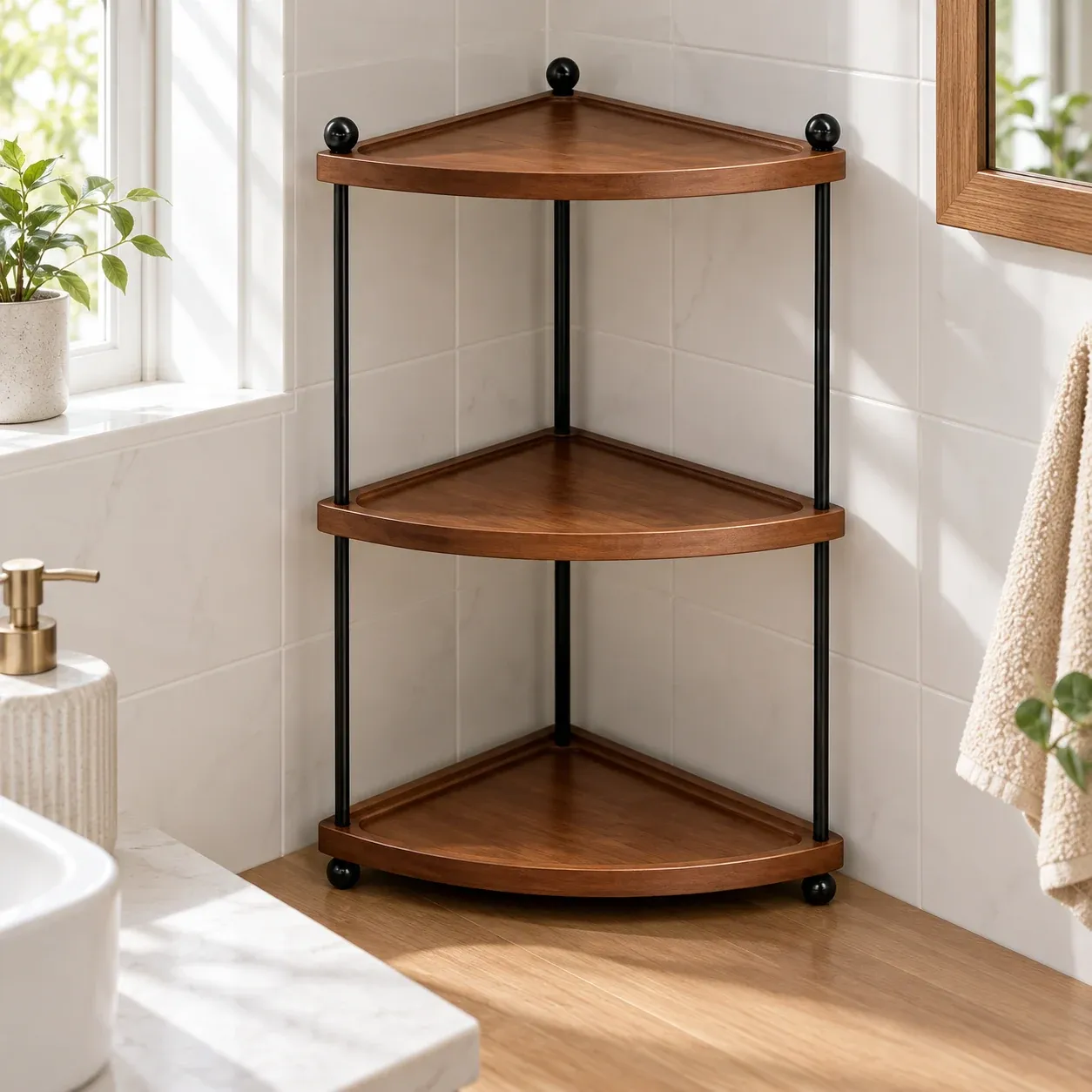 Elodie Corner Shelf - Brown / Black - complete item