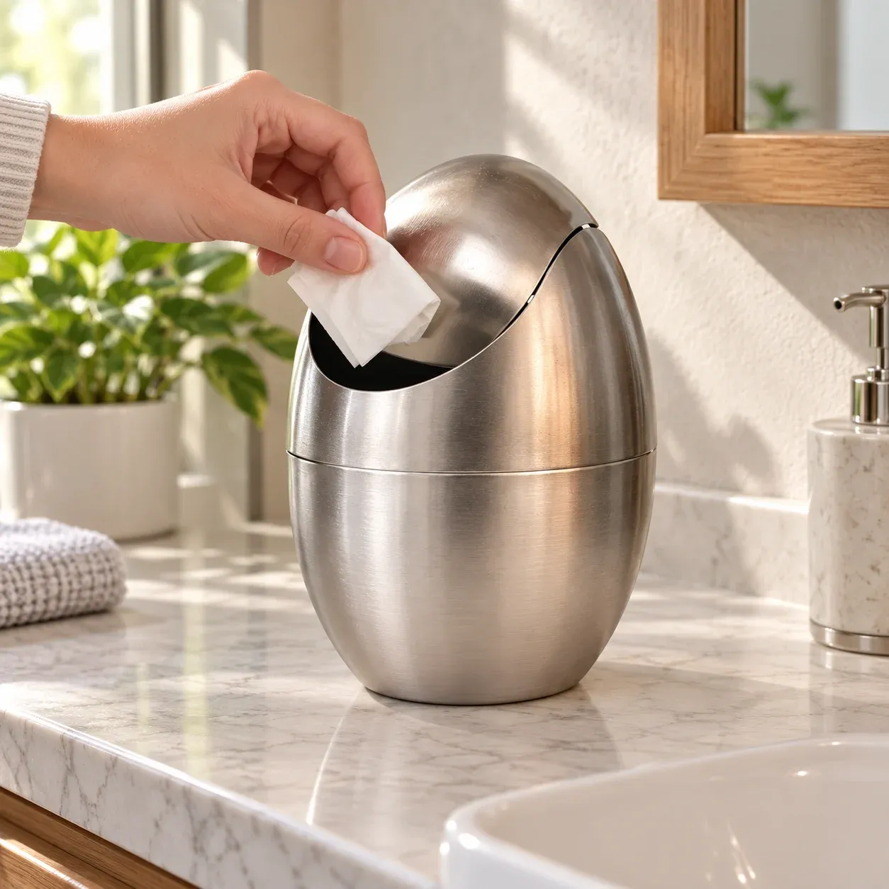 Holcombe Countertop Trash Can — use