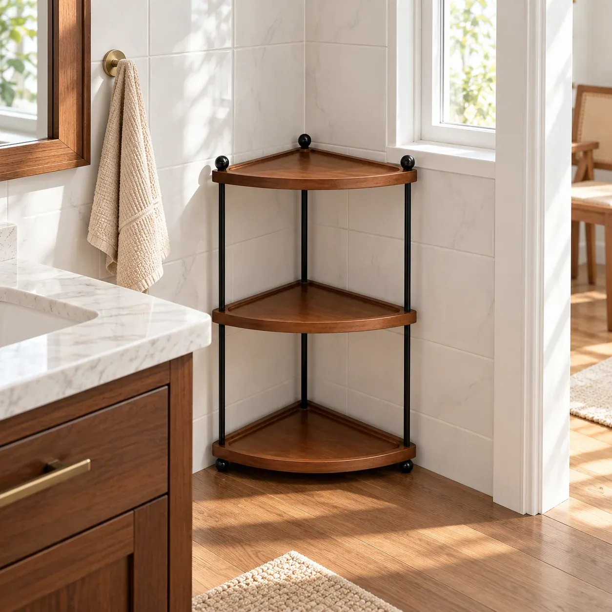 Elodie Corner Shelf - Brown / Black - in a furnished setting; other objects not included