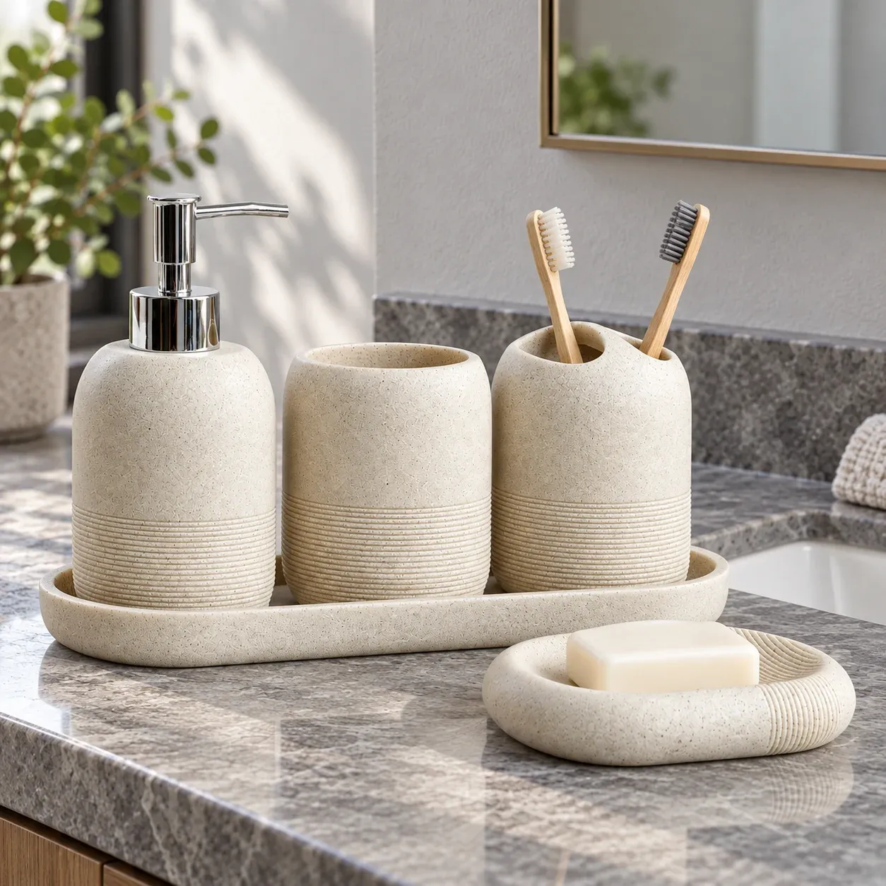 Bracken Resin Bathroom Set: product in use