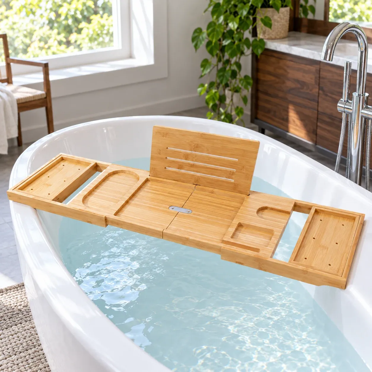 Nadia Bath Tray - Natural Bamboo - in a furnished setting; other objects not included