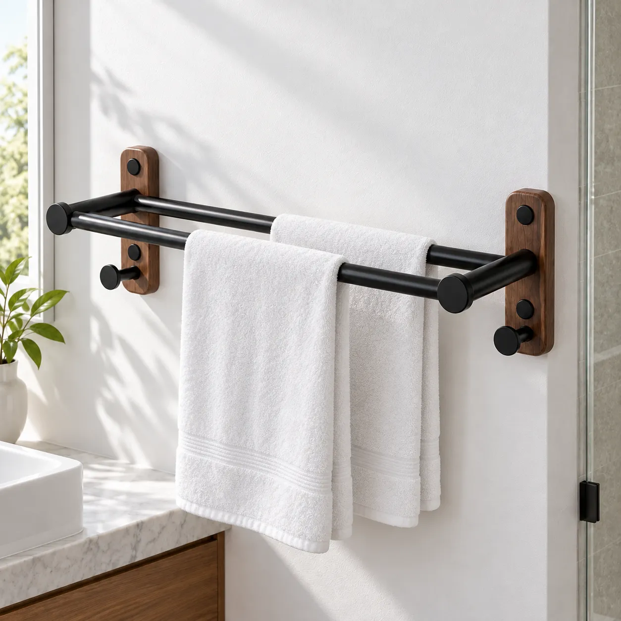 Rowan Double Towel Rail / shown in use