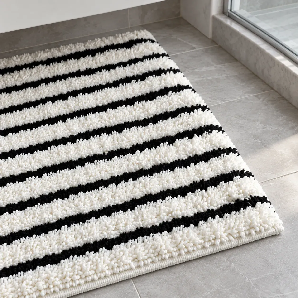 Clifton Stripe Bath Mat, Black and White, construction detail