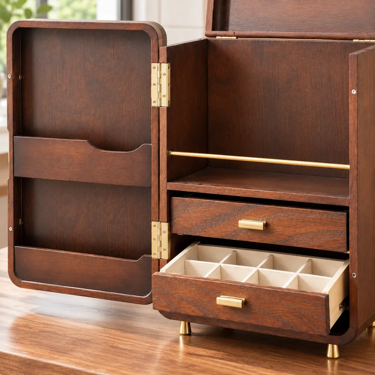 Aurelia Vanity Cabinet - Brown / Gold Tone - construction detail